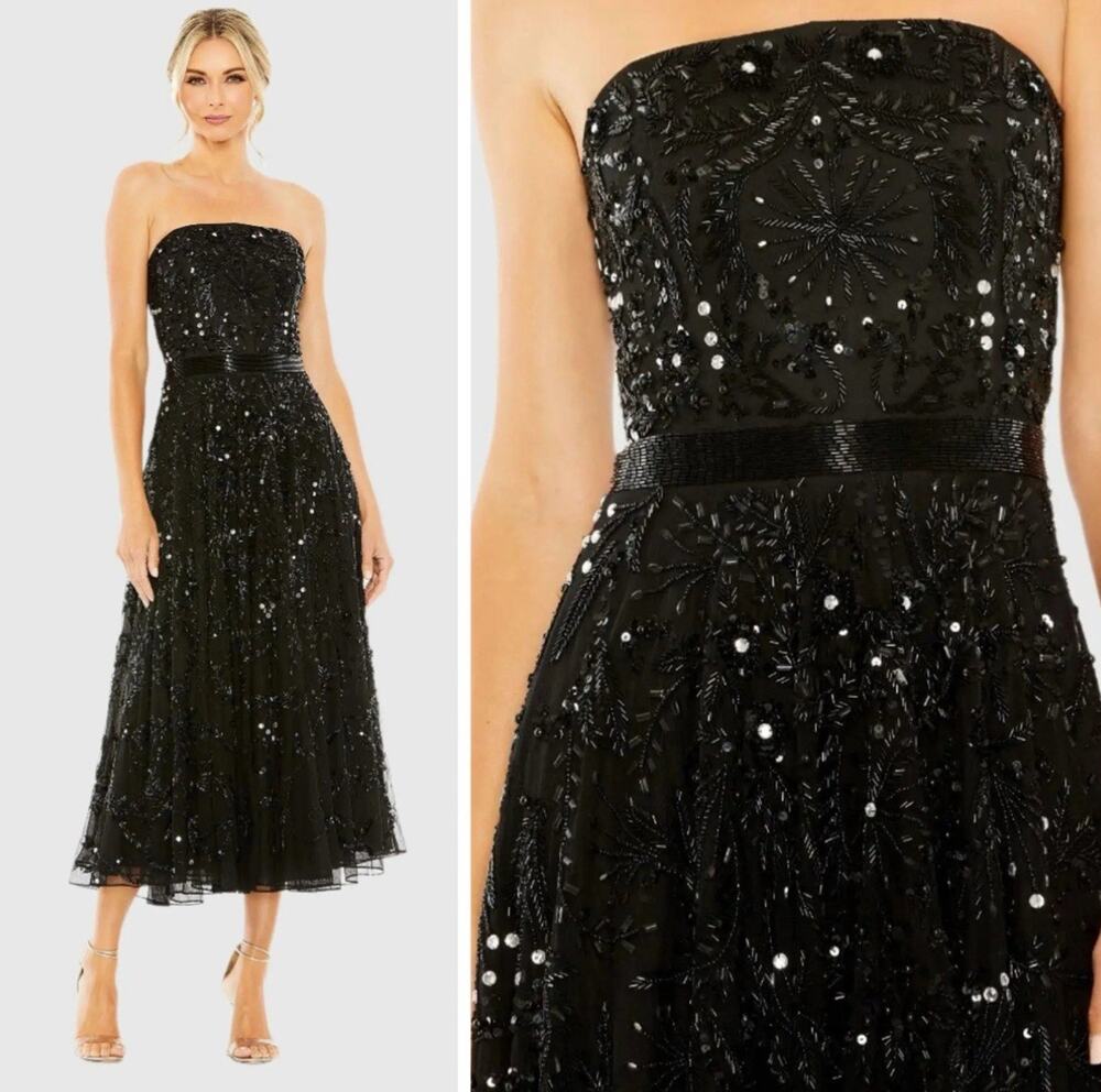 MAC DUGGAL 93898 Black Strapless Embellished A Line Dress Size 10 Sleeveless NWT